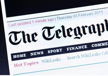 The Telegraph newspaper website open on screen with highlighted news sections — get featured in The Telegraph to enhance credibility, visibility, and publicity.