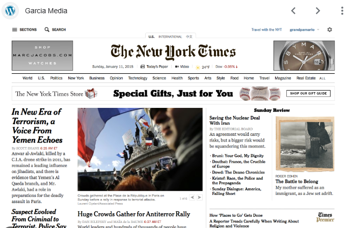 Front page of The New York Times website displaying top headlines, emphasizing the value of brands aiming to Get featured in The New York Times.